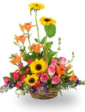 A basket of Mixed Garden Flowers